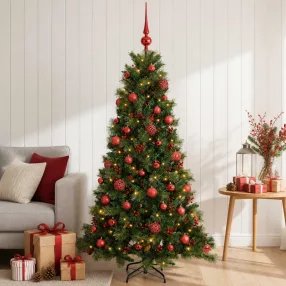   Műkarácsonyfa gömbbel 150 cm 150 LED Meleg fehér PVC és fém
