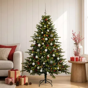   Műkarácsonyfa gömbbel 150 cm 150 LED Meleg fehér PVC és fém