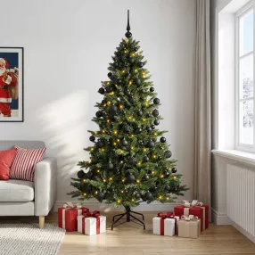   Műkarácsonyfa gömbbel 240 cm 300 LED Meleg fehér PVC és fém