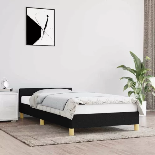 fekete szövet ágykeret fejtámlával matrac nélkül 80 x 200 cm