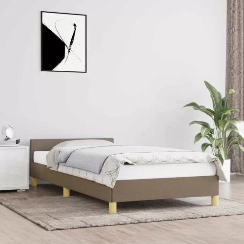 tópszínű szövet ágykeret fejtámlával matrac nélkül 80 x 200 cm