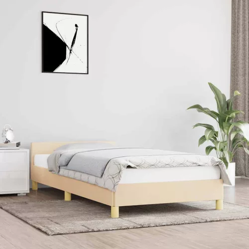 krémszínű szövet ágykeret fejtámlával matrac nélkül 80 x 200 cm