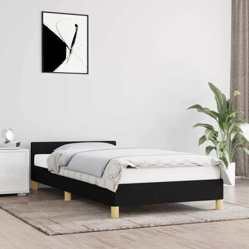 fekete szövet ágykeret fejtámlával matrac nélkül 90x190 cm