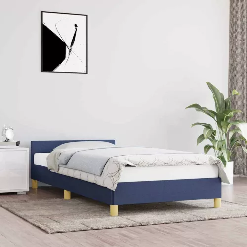 kék szövet ágykeret fejtámlával matrac nélkül 90x190 cm
