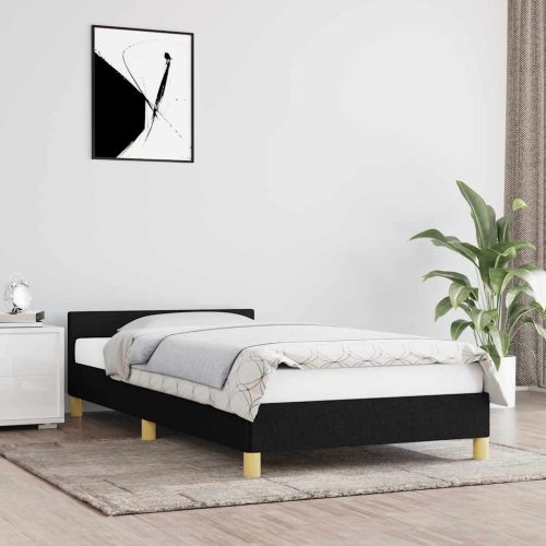 fekete szövet ágykeret fejtámlával matrac nélkül 90x200 cm