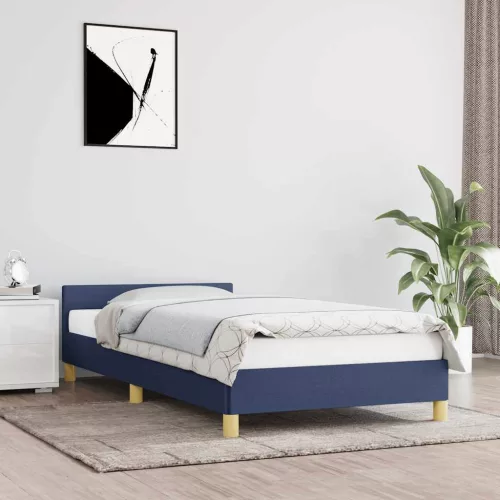 kék szövet ágykeret fejtámlával matrac nélkül 100 x 200 cm