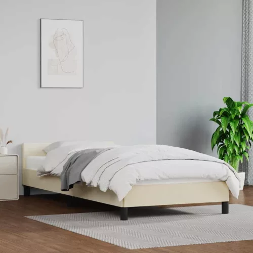 krémszínű ágykeret fejtámlával matrac nélkül 80 x 200 cm