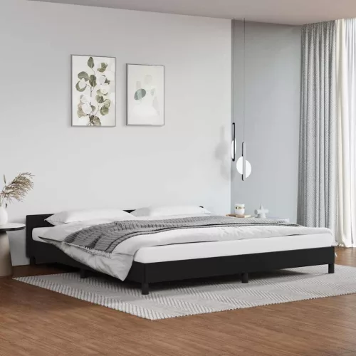 fekete ágykeret fejtámlával matrac nélkül 200x200 cm
