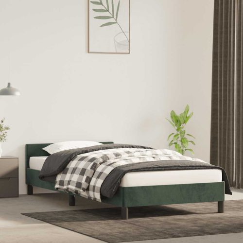 sötétzöld bársony ágykeret matrac nélkül 90x200 cm