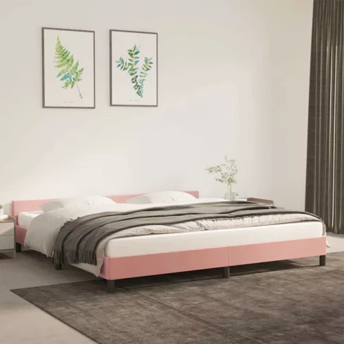 rózsaszín bársony ágykeret fejtámlával matrac nélkül 200x200 cm