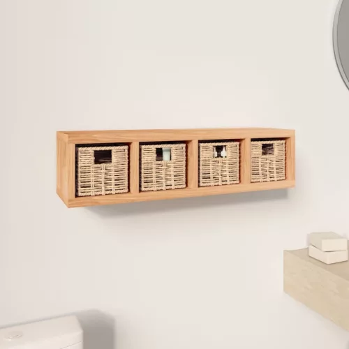 tömör diófa falipolc kosarakkal 62 x 18 x 16 cm