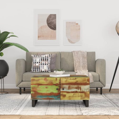 tömör újrahasznosított és szerelt fa dohányzóasztal 80x50x40 cm