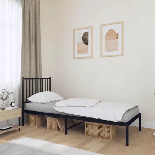 fekete fém ágykeret fejtámlával 75 x 190 cm
