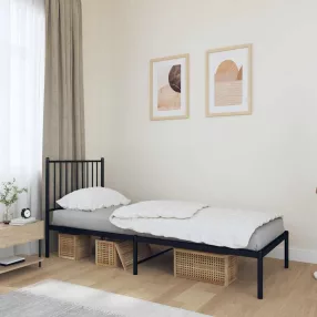 fekete fém ágykeret fejtámlával 80 x 200 cm