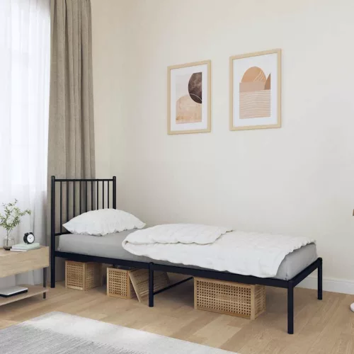 fekete fém ágykeret fejtámlával 80 x 200 cm