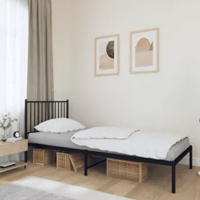 fekete fém ágykeret fejtámlával 90 x 190 cm