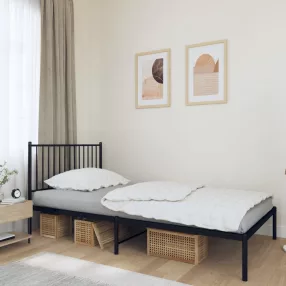 fekete fém ágykeret fejtámlával 107 x 203 cm