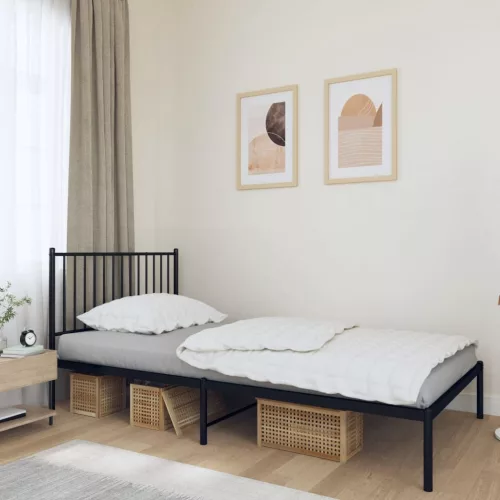 fekete fém ágykeret fejtámlával 107 x 203 cm