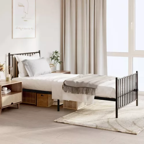 vidaXL fekete fém ágykeret fej- és lábtámlával 90 x 200 cm