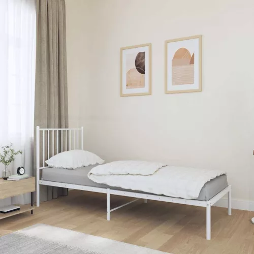 fehér fém ágykeret fejtámlával 80x200 cm