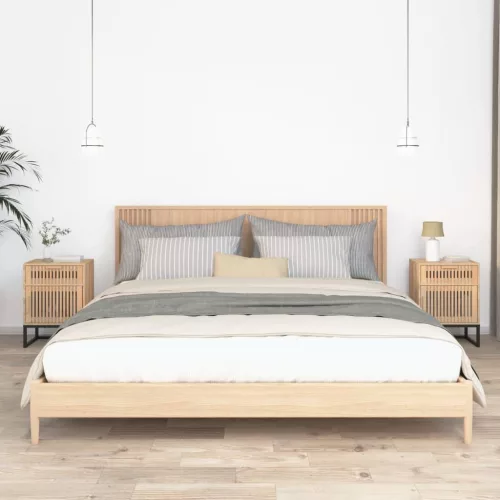 2 db szerelt fa és vas éjjeliszekrény 40x30x55,5 cm