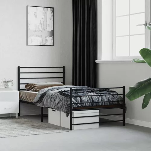 vidaXL fekete fém ágykeret fej- és lábtámlával 80 x 200 cm