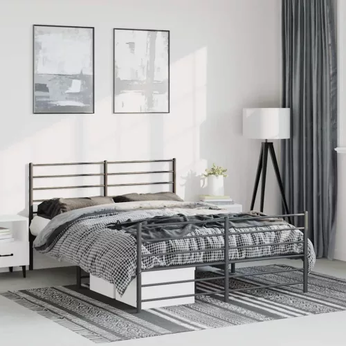 vidaXL fekete fém ágykeret fej- és lábtámlával 135 x 190 cm