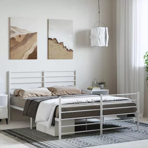 vidaXL fehér fém ágykeret fej- és lábtámlával 135x190 cm