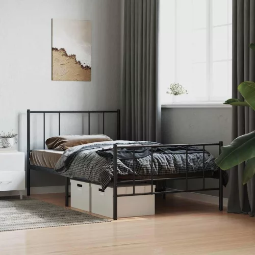 vidaXL fekete fém ágykeret fej- és lábtámlával 75 x 190 cm