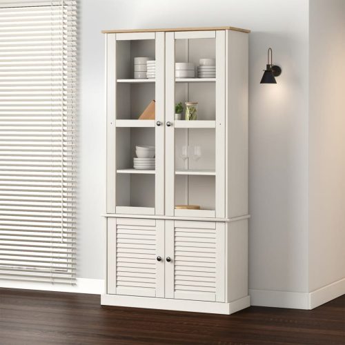 VIGO fehér üvegvitrines tömör fenyőszekrény 85x35x170 cm