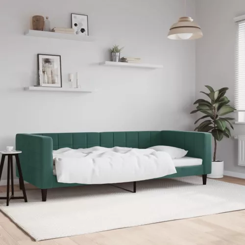 sötétzöld bársony kanapéágy 90x200 cm
