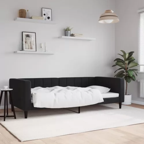 fekete bársony kanapéágy 90 x 190 cm