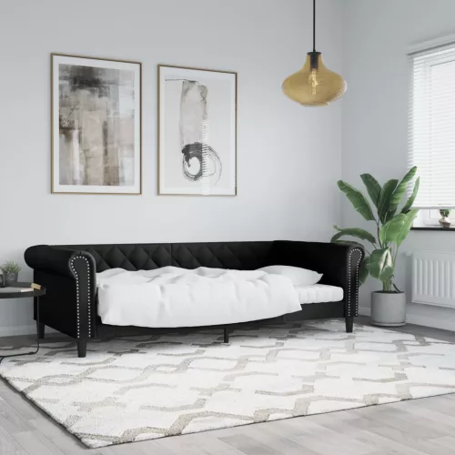 fekete műbőr kanapéágy 90 x 200 cm