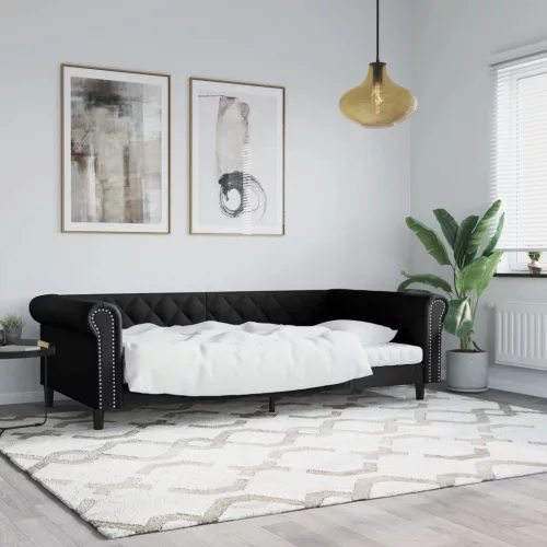 fekete műbőr kanapéágy 100 x 200 cm