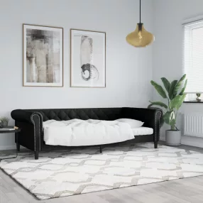 fekete műbőr kanapéágy 90 x 190 cm
