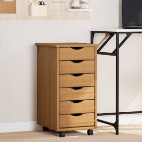   MOSS mézbarna tömör fenyőfa görgős szekrény fiókokkal