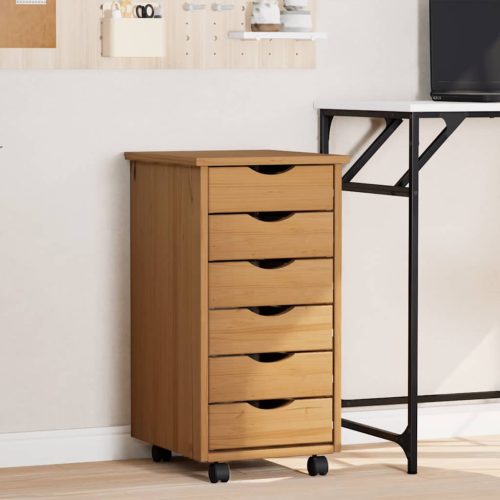 MOSS mézbarna tömör fenyőfa görgős szekrény fiókokkal