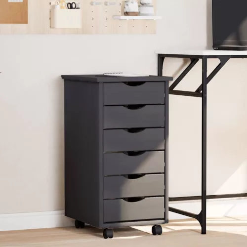 MOSS szürke tömör fenyőfa görgős szekrény fiókokkal