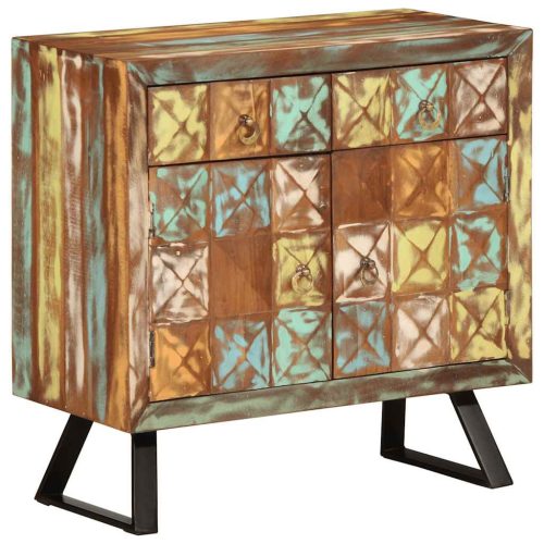 többszínű tömör újrahasznosított fa fiókos szekrény 70x35x70 cm