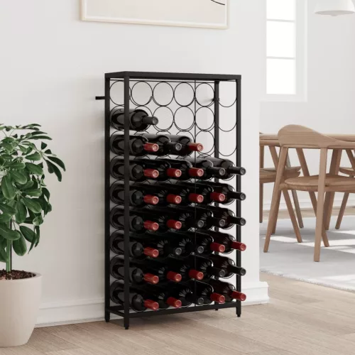 fekete kovácsoltvas bortartó 45 palackhoz 54 x 18 x 100 cm