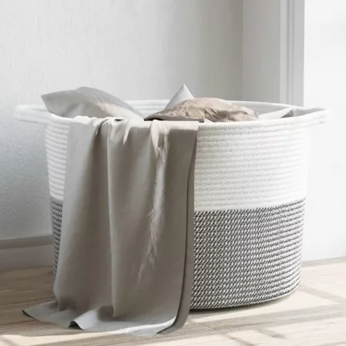 vidaXL szürke-fehér pamut szennyeskosár Ø55 x 36 cm