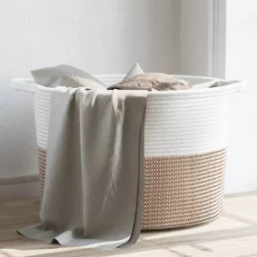 barna-fehér pamut szennyeskosár Ø55 x 36 cm