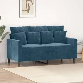 Kétszemélyes kék bársony kanapé 120 cm