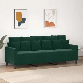 3 személyes sötétszöld bársony kanapé 180 cm
