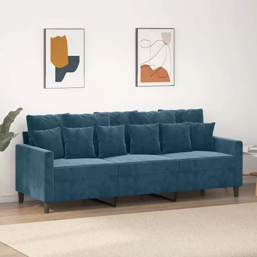 3 személyes kék bársony kanapé 180 cm