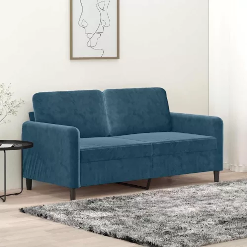 Kétszemélyes kék bársony kanapé 140 cm