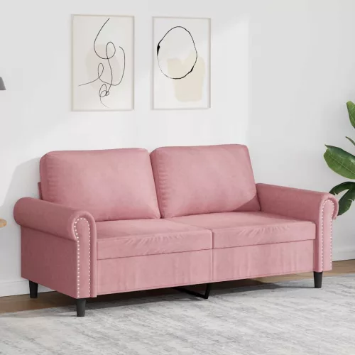 Kétszemélyes rózsaszín bársony kanapé 140 cm
