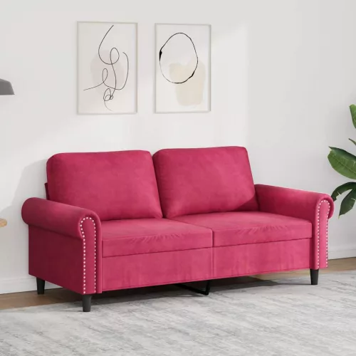 Kétszemélyes bordó bársony kanapé 140 cm