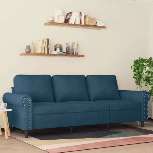 3 személyes kék bársony kanapé 180 cm