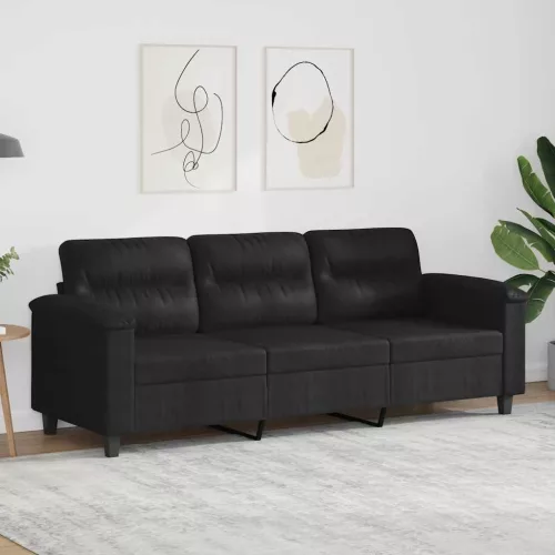 3 személyes fekete mikroszálas szövetkanapé 180 cm